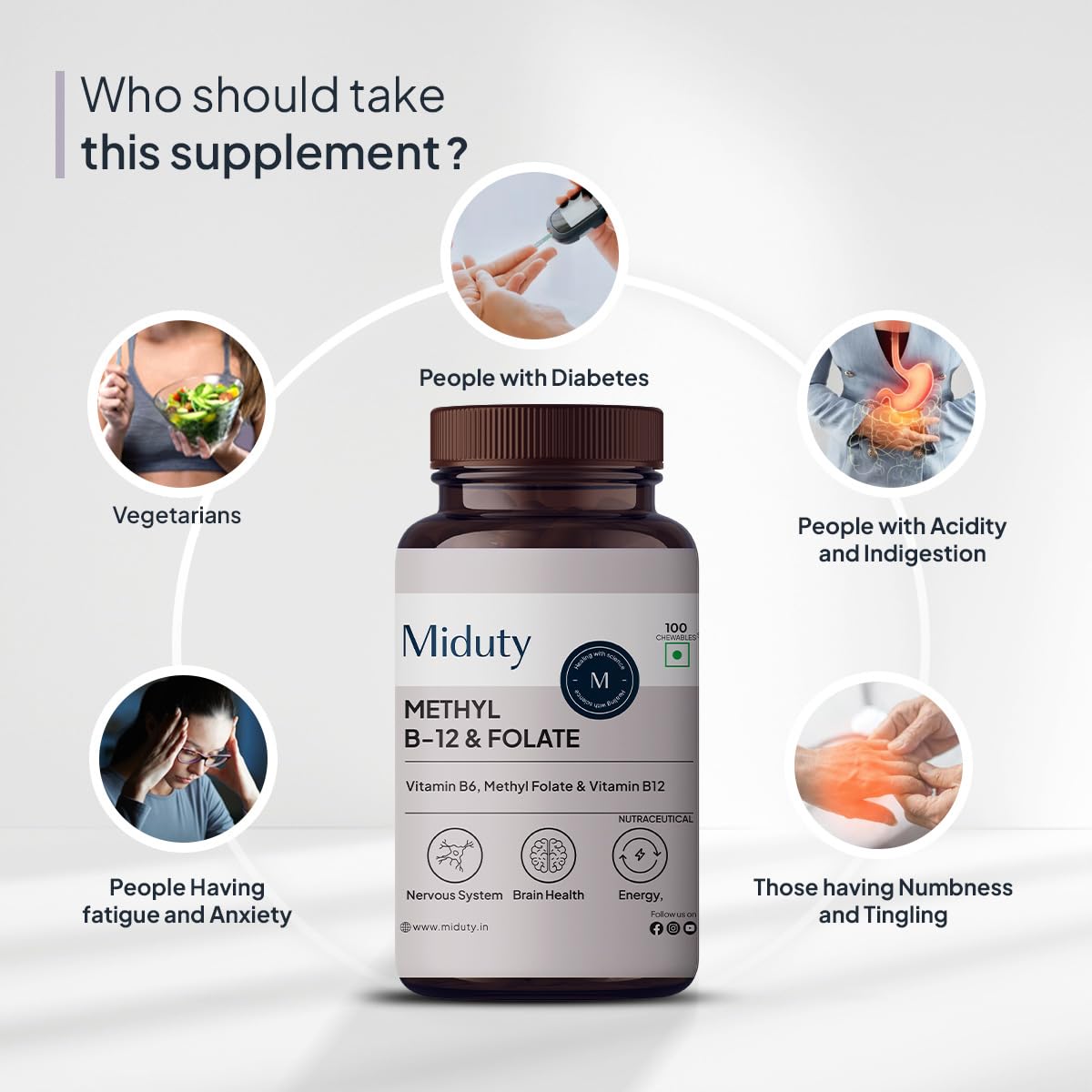 Miduty by Palak Notes Methyl B-12 & Folate Chewable Tablets - 100 tabs