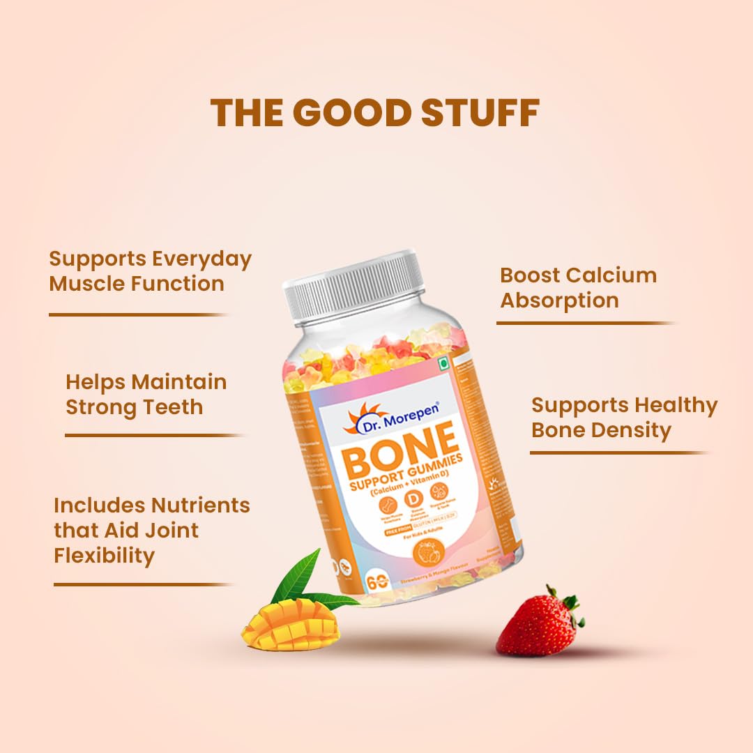 Dr. Morepen Bone Support Gummies with Calcium + Vitamin D For Muscle Functions, Calcium Absorption, Bones & Teeth - 60 Gummies