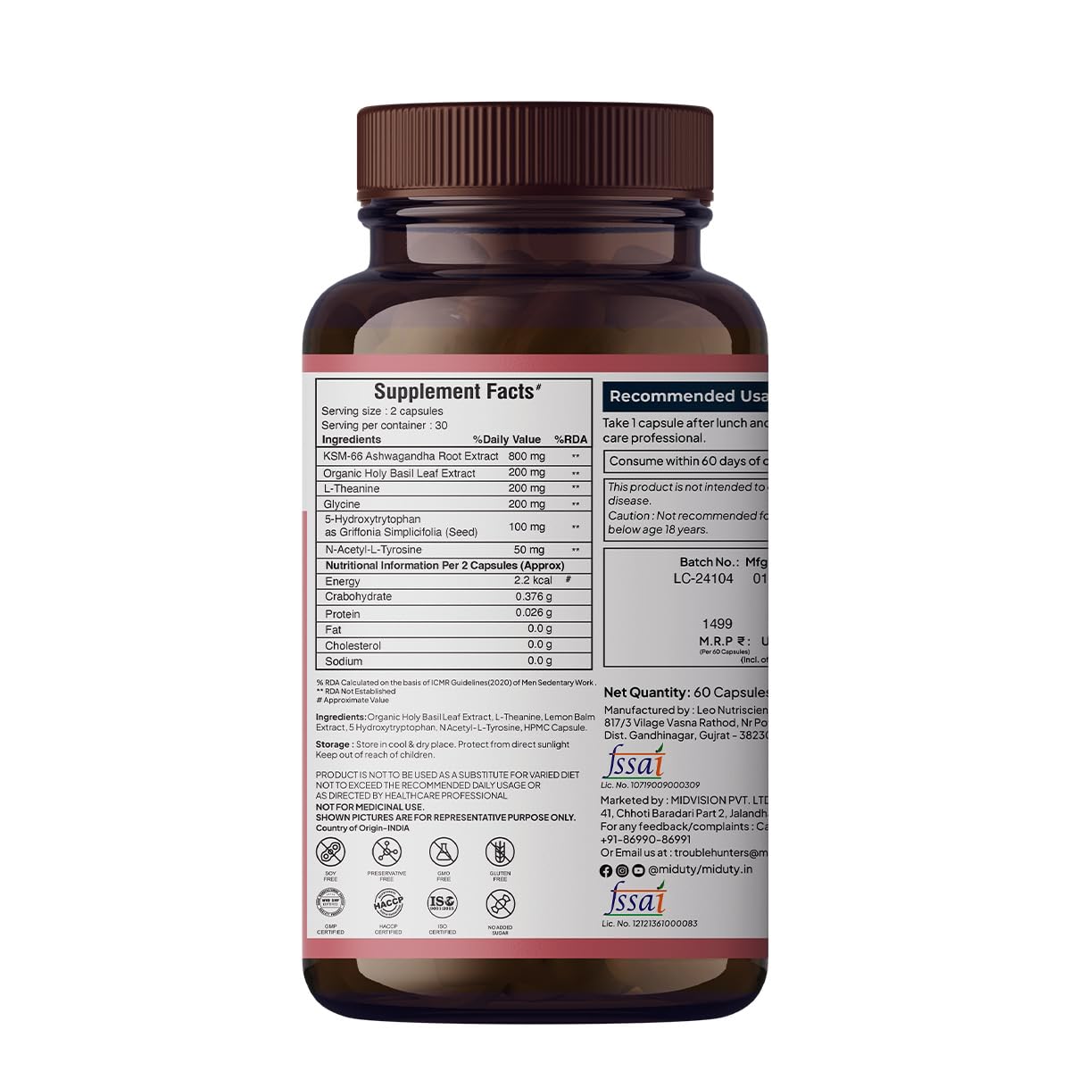 Miduty by Palak Notes Anxiety + Anger + Mood + Calm Capsules - 60 caps