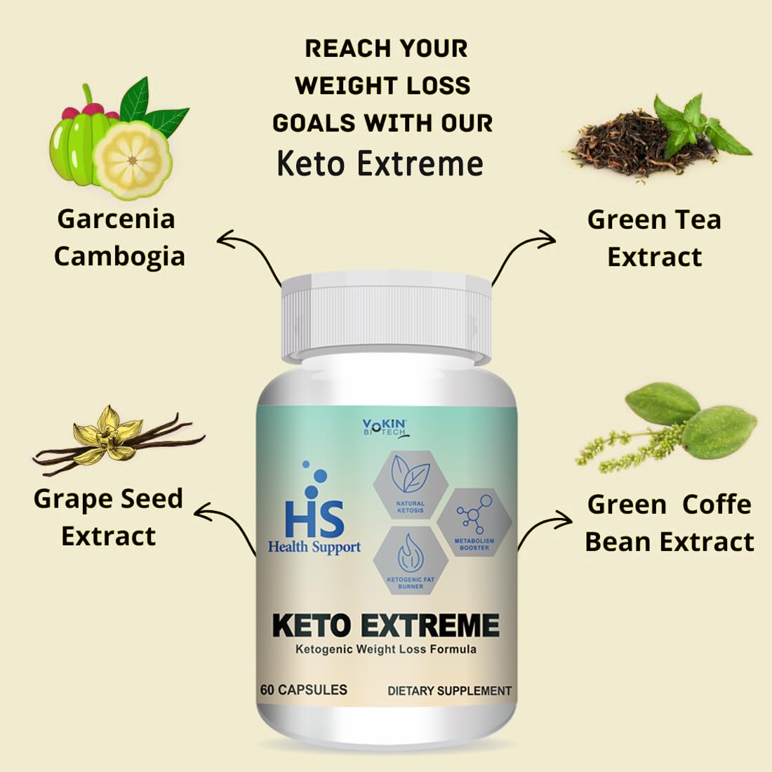 Vokin Biotech Keto Extreme Ketogenic Weight Loss Formula with Garcinia Cambogia Extract Fat Burner