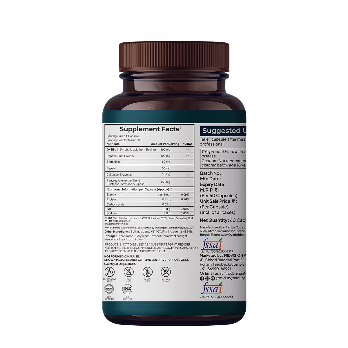Miduty by Palak Notes Digest Fat Bila Salts Capsules - 60 caps