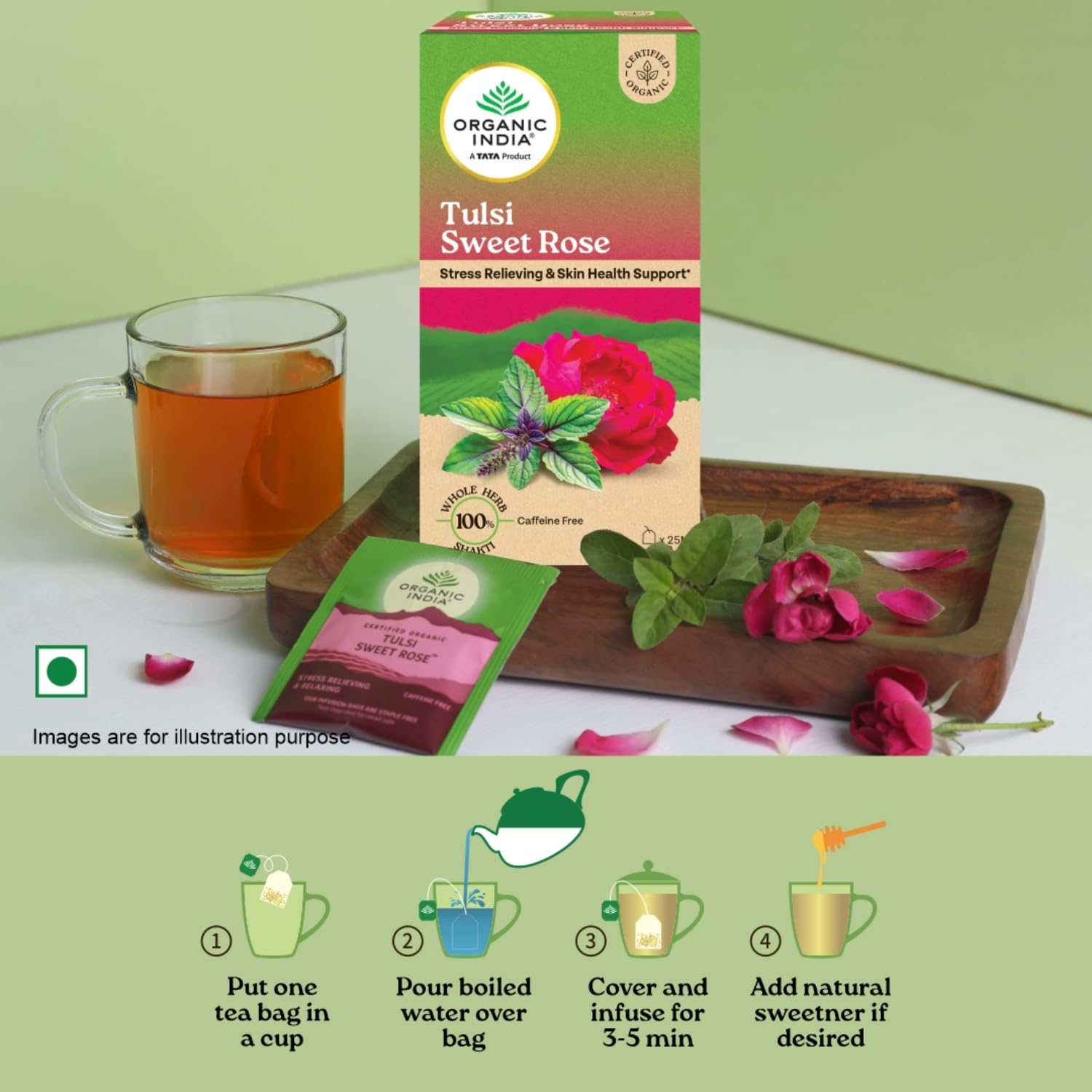 A TATA Product - Organic India Tulsi Sweet Rose - 25 Tea Bags
