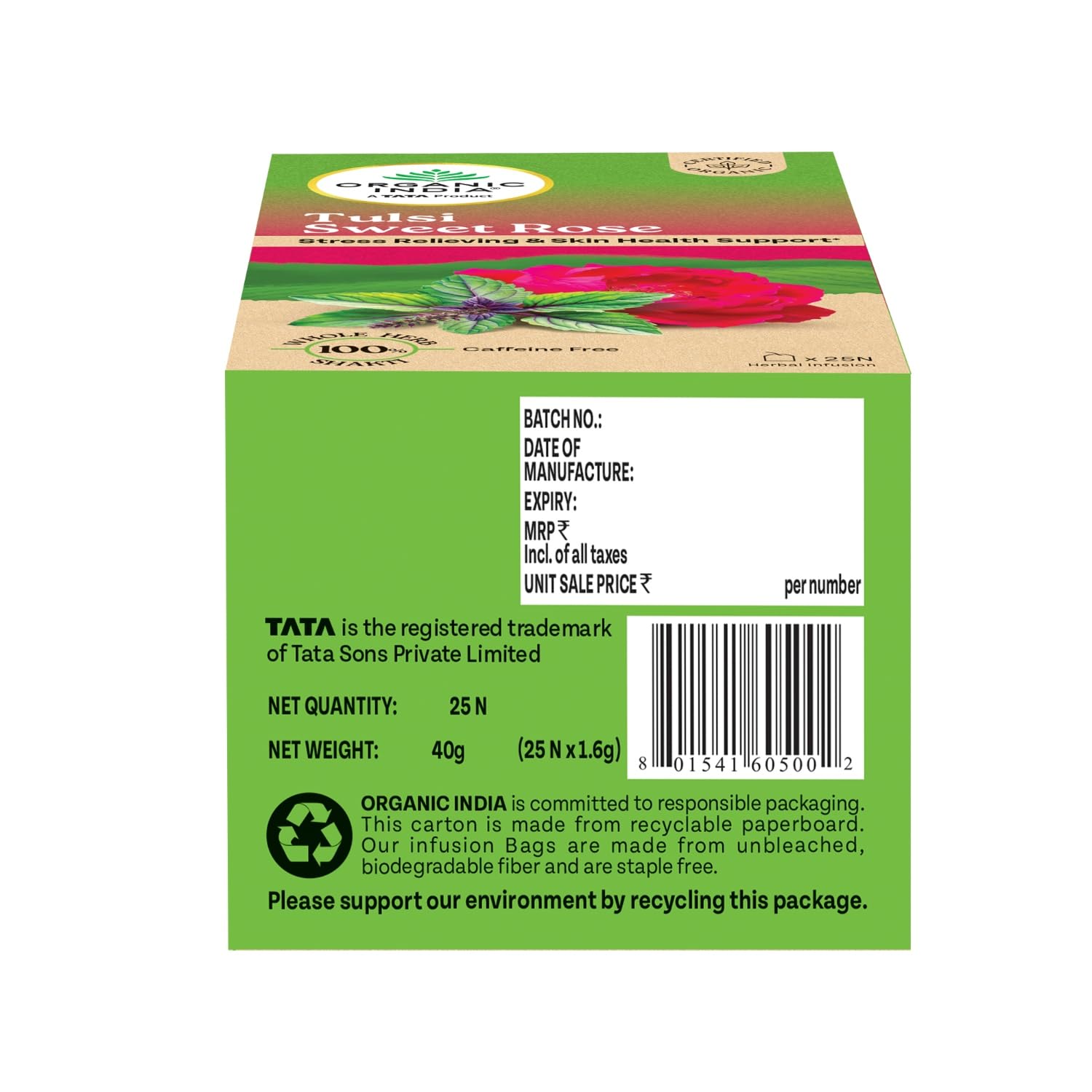 A TATA Product - Organic India Tulsi Sweet Rose - 25 Tea Bags