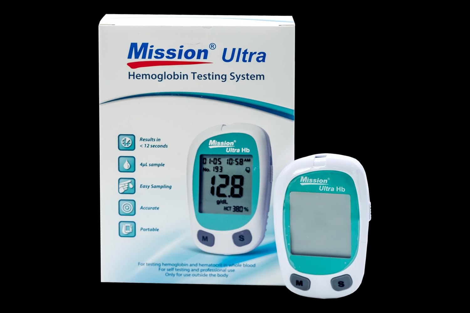 Mission Ultra Hemoglobin & Hematocrit Testing Device.