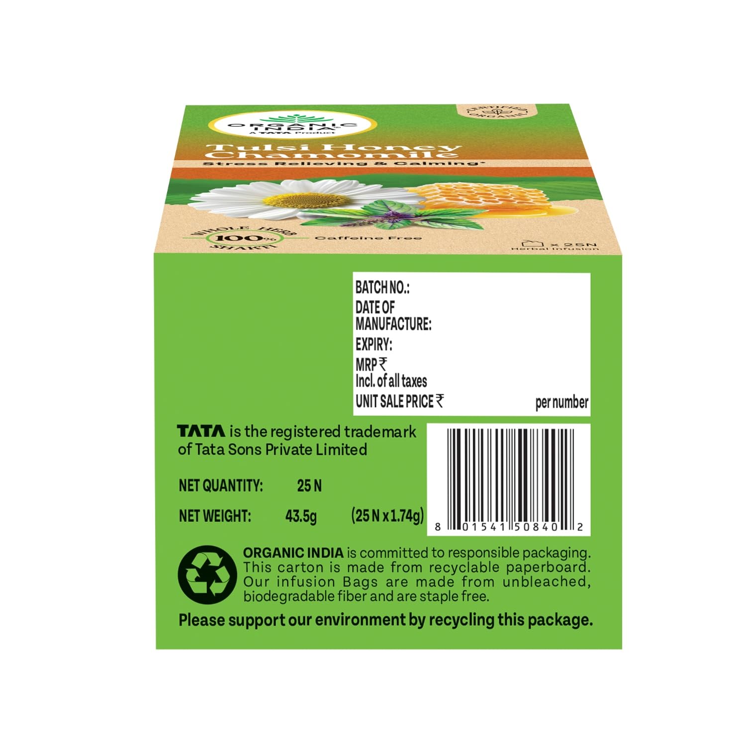 A TATA Product - Organic India Tulsi Honey Chamomile Infusion - 25 Tea Bags