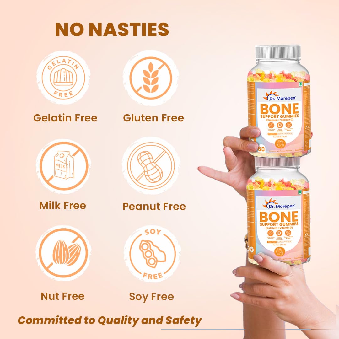 Dr. Morepen Bone Support Gummies with Calcium + Vitamin D For Muscle Functions, Calcium Absorption, Bones & Teeth - 60 Gummies