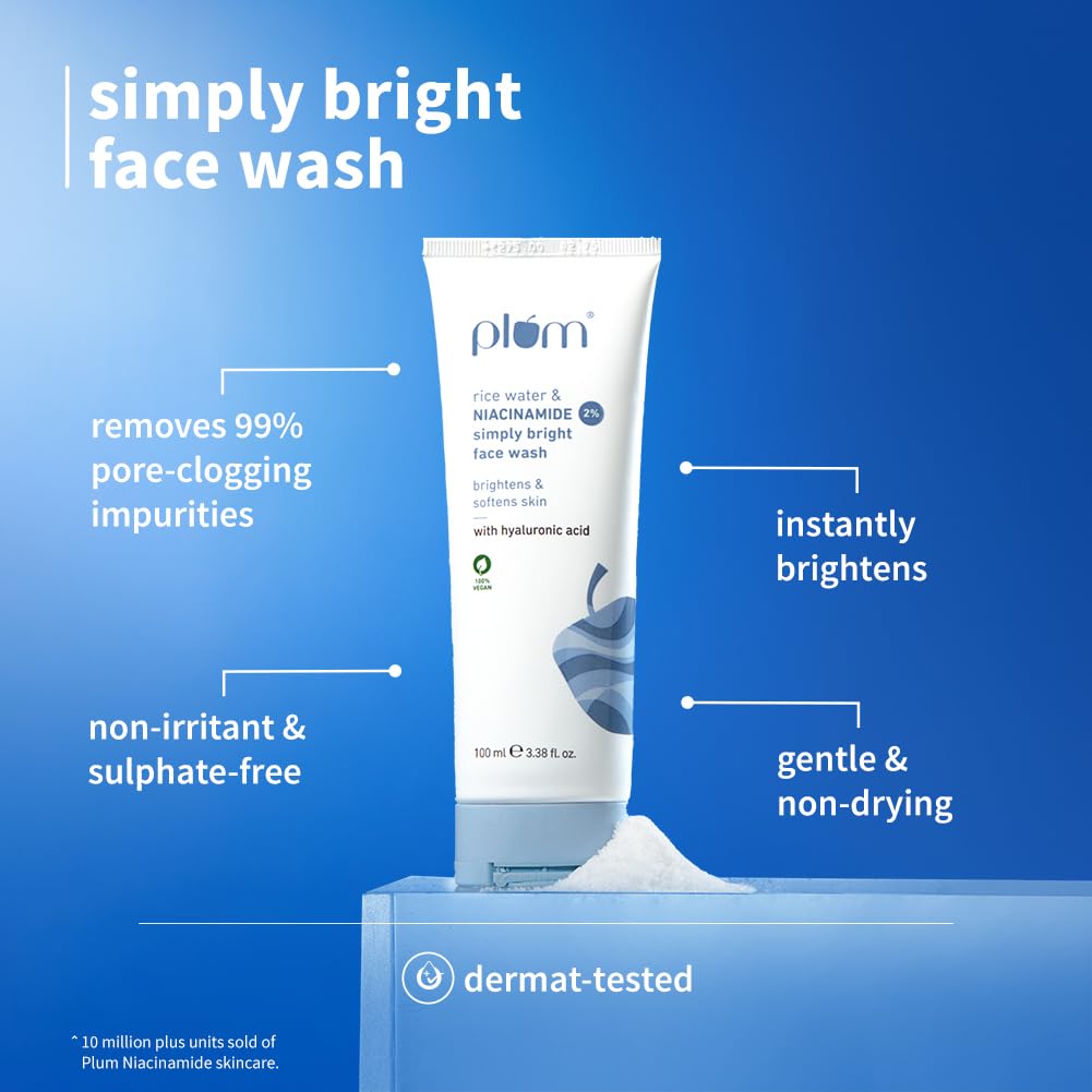 Plum Skin Brightening Combo | 2%  Niacinamide Face Wash with Rice Water 100ml + 10% Niacinamide Serum 15ml
