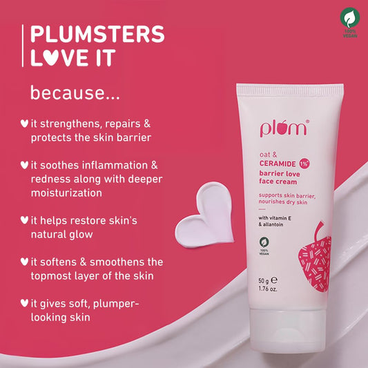 Plum 1% Ceramide Face Cream With Oat, Strengthens Skin Barrier & Nourishes - 50 gm