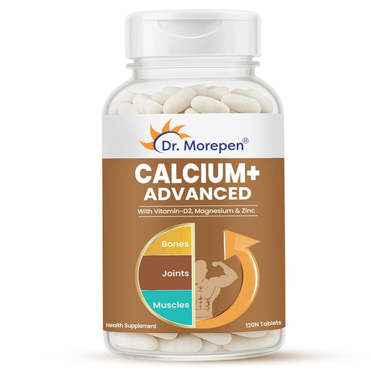 Dr. Morepen Calcium+ Advanced Tabs with Vitamin - D2, Magnesium & Zinc - 120 Veg Tablets for Women & Men Calcium & Vitamin D Tablets to support Strong Bones, Joints & Muscles