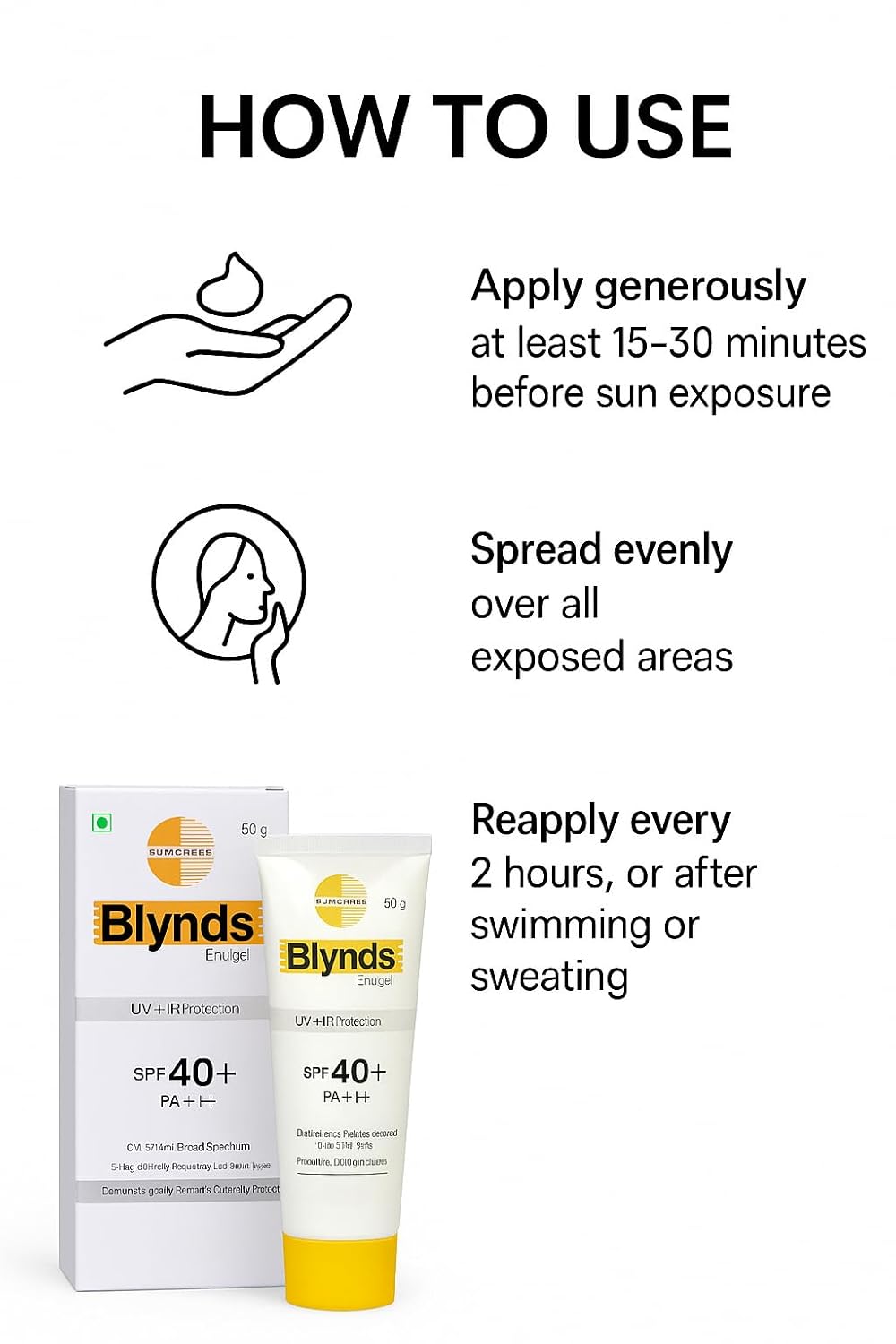 Intas Blynds Emulgel Sunscreen with UV+IR Protection SPF 40+ PA+++ & Water-Resistant - 50 gm