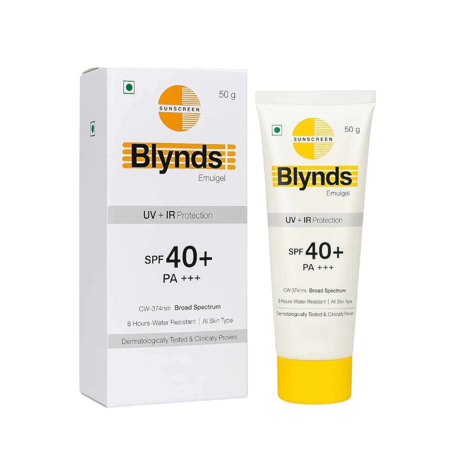 Intas Blynds Emulgel Sunscreen with UV+IR Protection SPF 40+ PA+++ & Water-Resistant - 50 gm