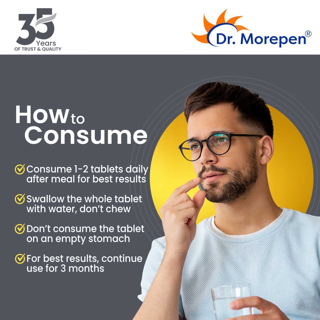 DR. MOREPEN Testo Boost For Men Enriched With Gokshura, Shilajit, Safed Musli, Ashwagandha, L-Arginine, & Ophiocodyceps Sinensis - 60 Veg Tablets