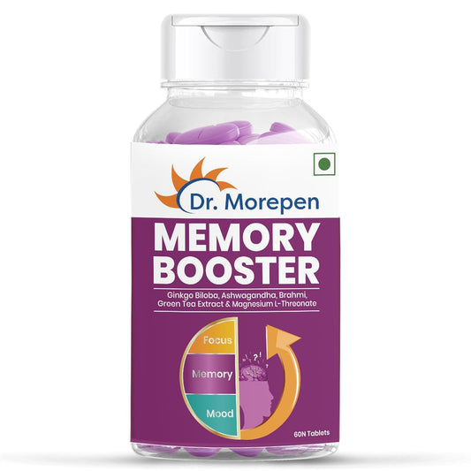 DR. MOREPEN Memory, Focus & Mood Tablets Enriched With GABA, Ashwagandha, Chamomile & Brahmi-Vitamins B1, B2, B3, Magnesium | Safe For Brain Health, Non-GMO & Preservatives Free-60 Tablets