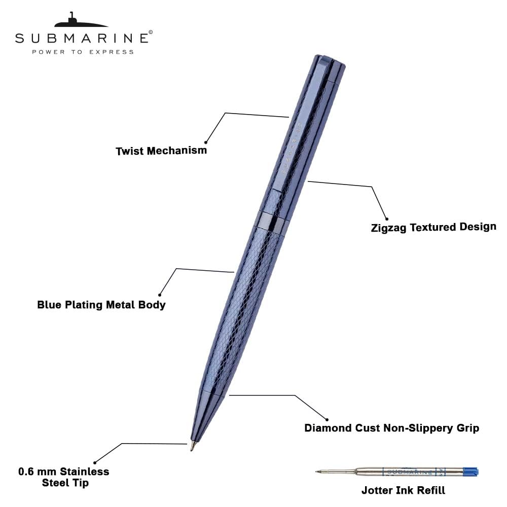 Submarine 1011 Blue Plate Textured Design Premium Ball Pen