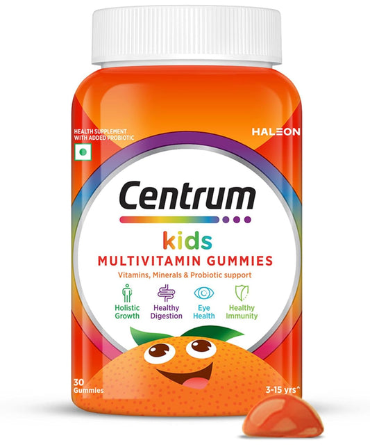 Centrum Kids, World's No.1 Multivitamin with Probiotics, Vitamin C & 11 other nutrients for Immunity, Healthy Digestion & Eye Health (Veg)- 30 Gummies