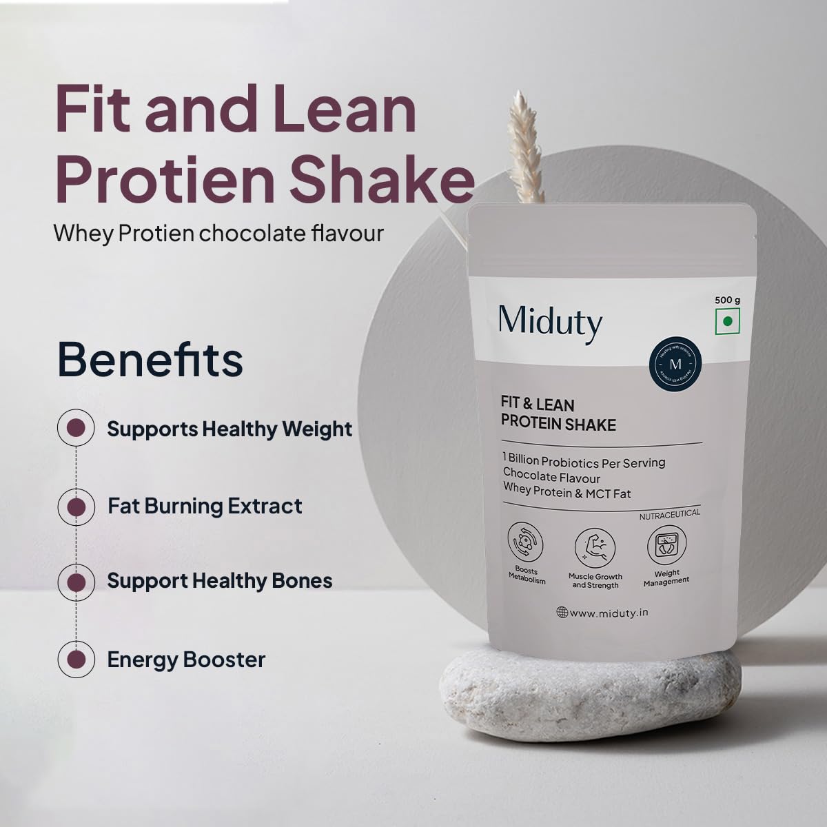 Miduty by Palak Notes Fit & Lean Protein Shake - Chocolate - 500 gm