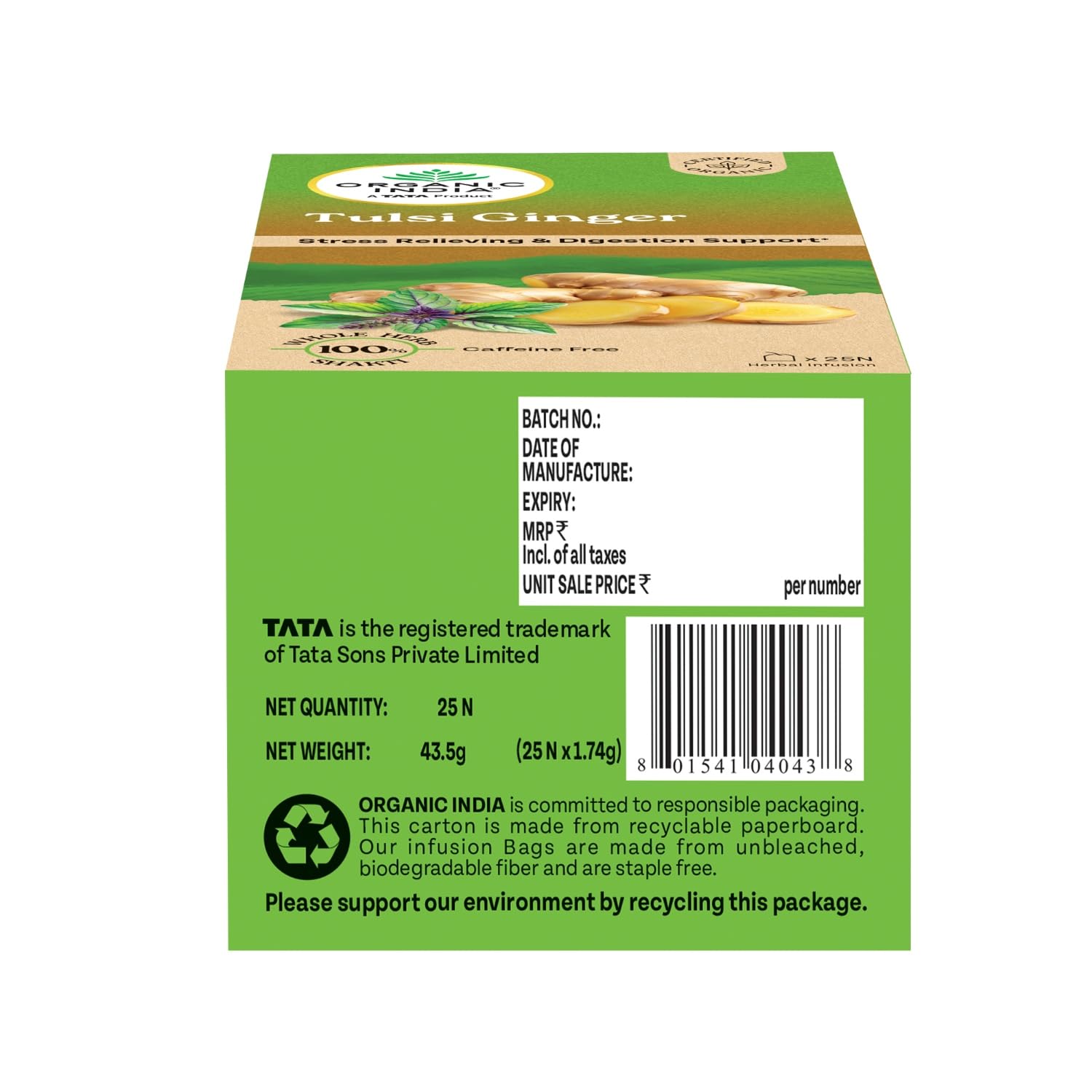 A TATA Product - Organic India Tulsi Ginger - 25 Tea Bags
