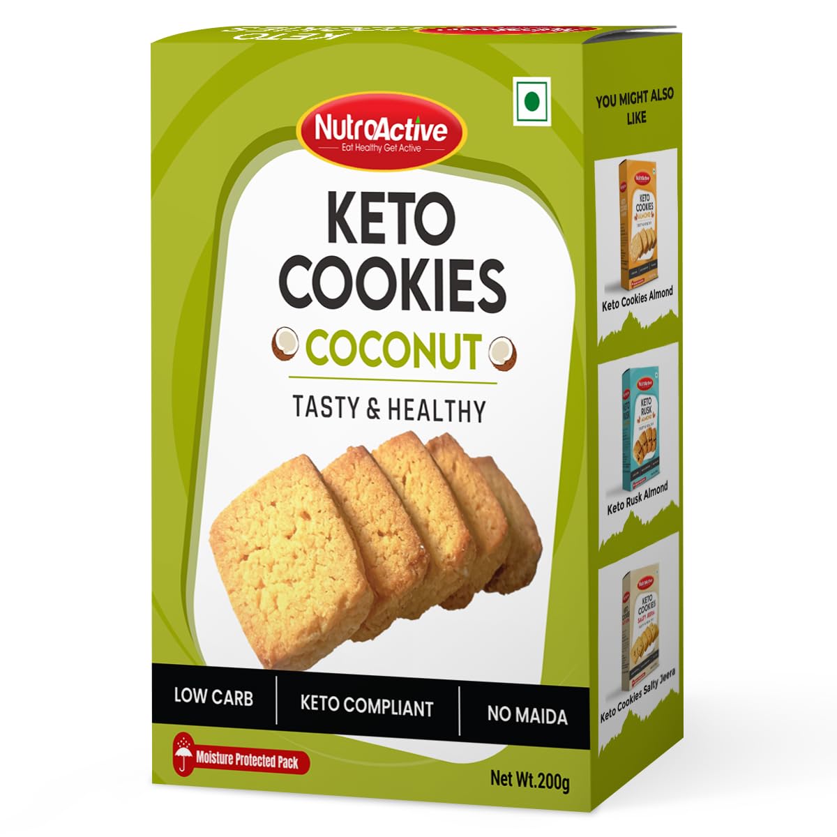 NutroActive Keto Coconut Cookies | Low Carb Cookie/Biscuits | Gluten-Free Biscuit- 200g