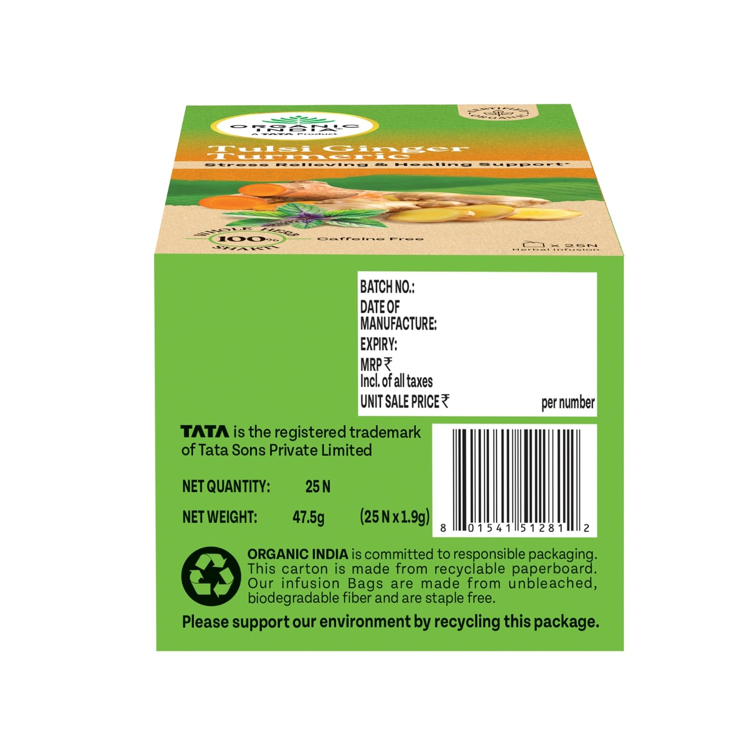 A TATA Product - Organic India Tulsi Ginger Turmeric - 25 Tea Bags