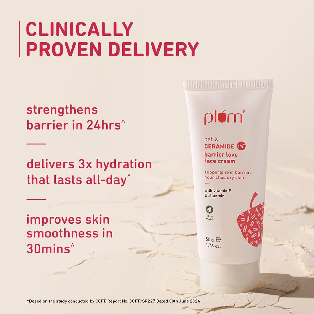 Plum 1% Ceramide Face Cream With Oat, Strengthens Skin Barrier & Nourishes - 50 gm