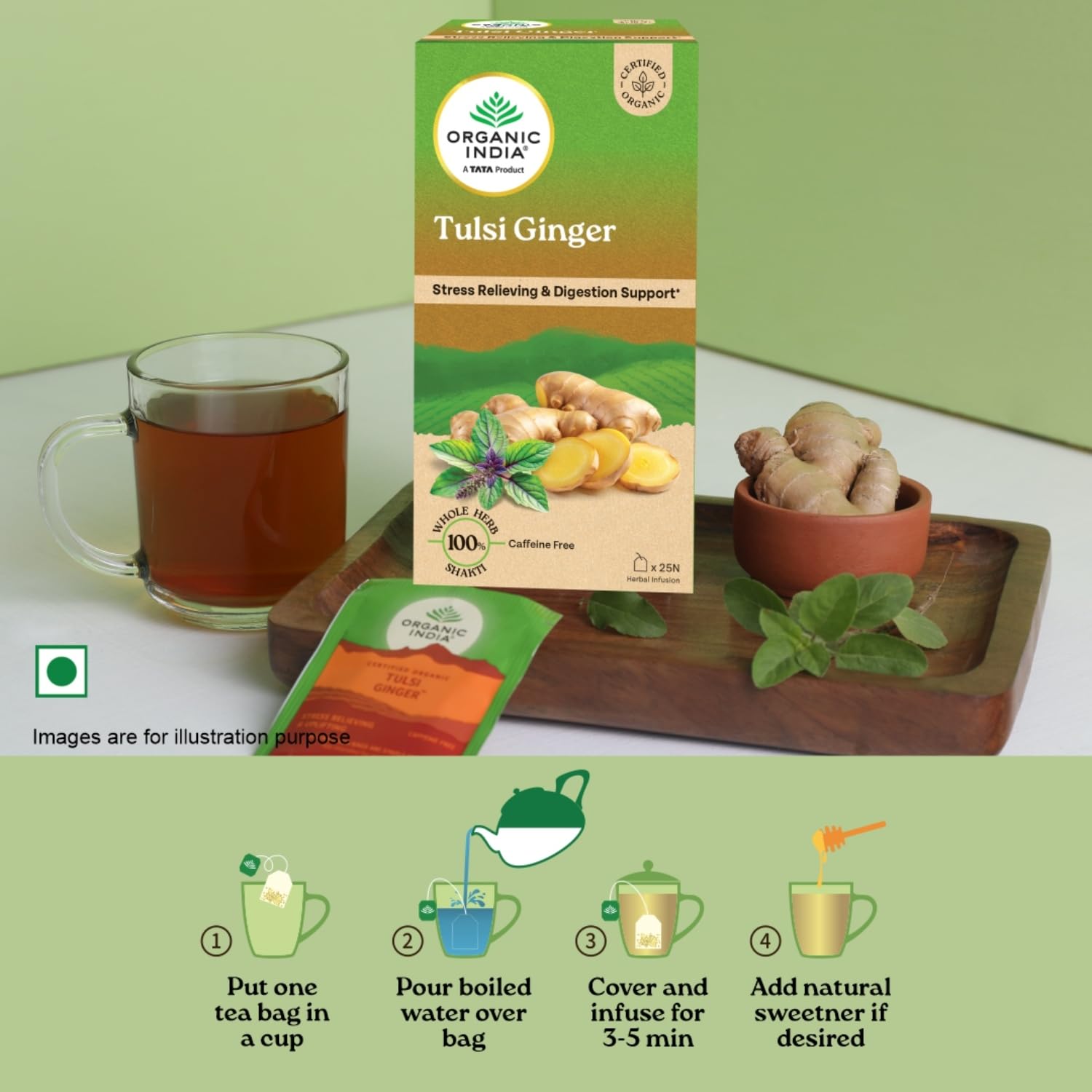A TATA Product - Organic India Tulsi Ginger - 25 Tea Bags