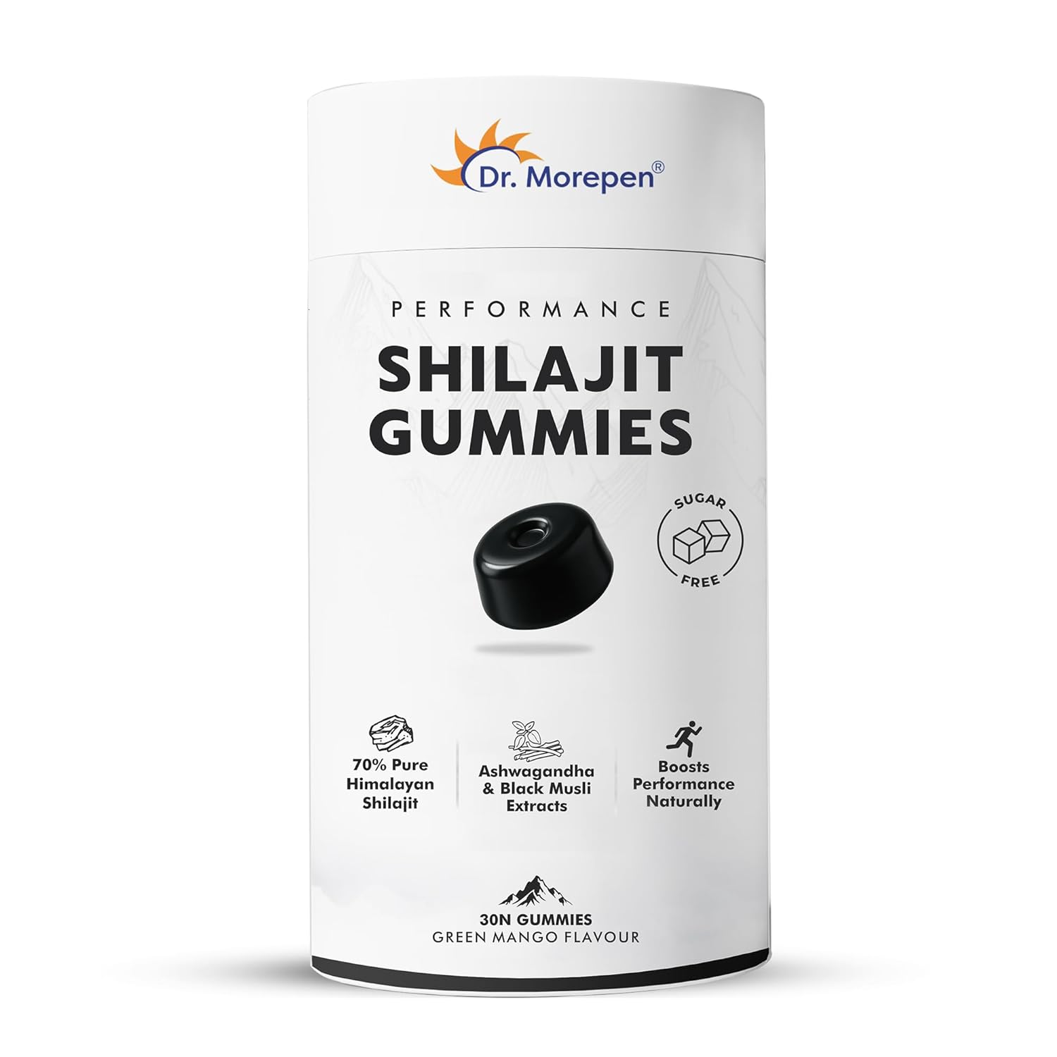 Dr. Morepen Shilajit Gummies with 70% Pure Himalayan Shilajit, Ashwagandha & Black Musli Extracts, Sugar-Free Performance Booster – Green Mango Flavour, 30 Gummies