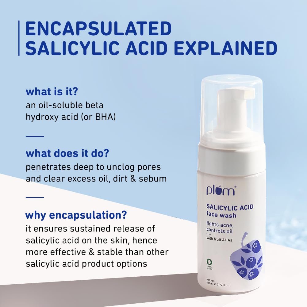 Plum Salicylic Acid Foaming Face Wash - Fights Active Acne & Oil For Smooth Skin - 110 ml