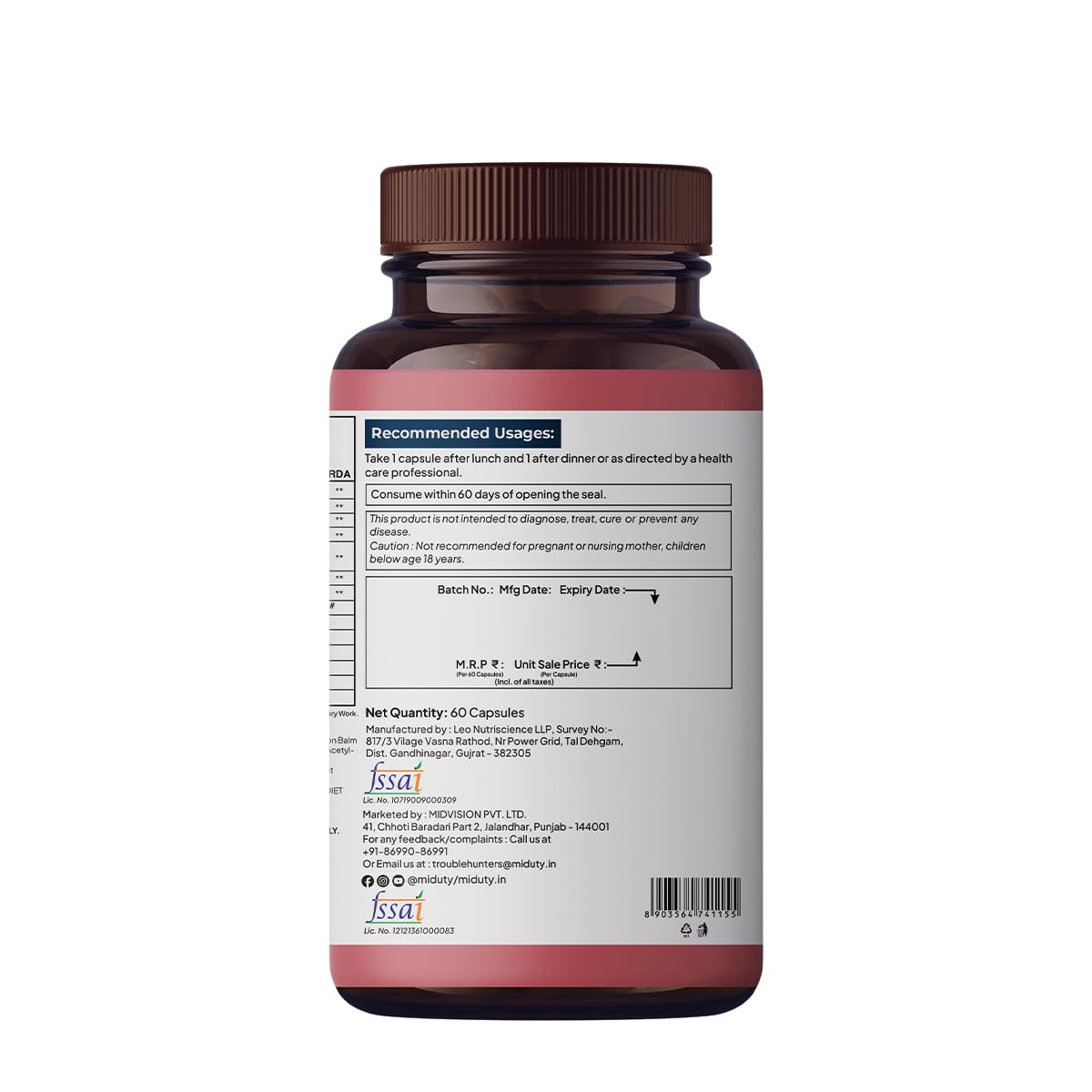 Miduty by Palak Notes Anxiety + Anger + Mood + Calm Capsules - 60 caps