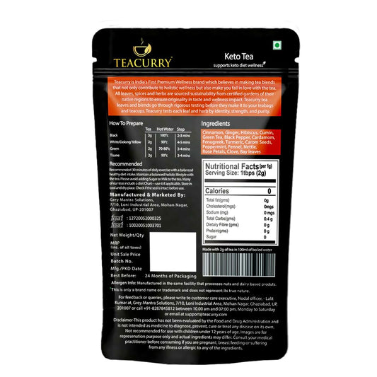 Teacurry Keto Tea (100 Grams Loose) - Support Keto Lifestyle, Improved and Faster Ketosis - 100% Vegan