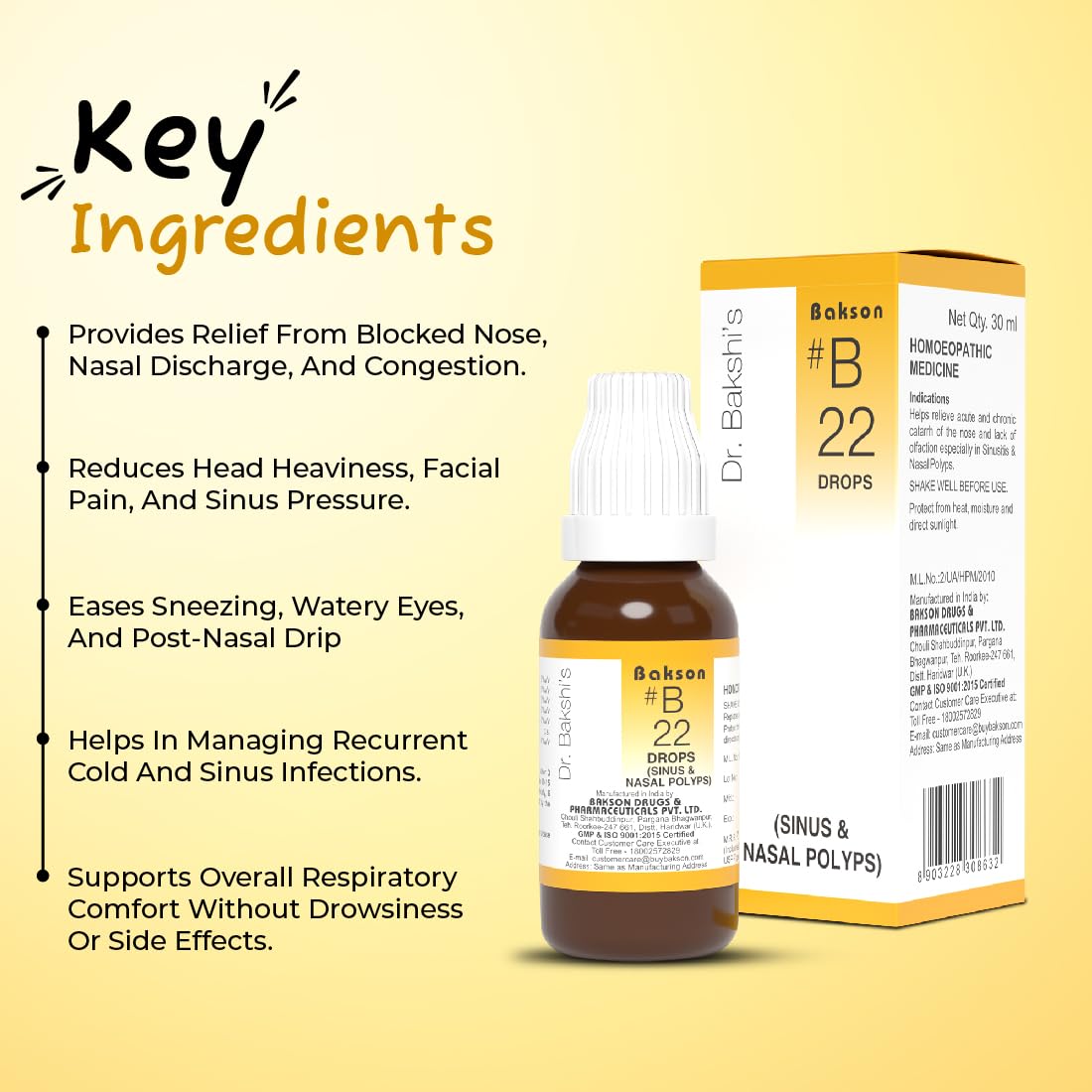 Bakson's Homeopathy B22 Sinus Drops - 30 ml