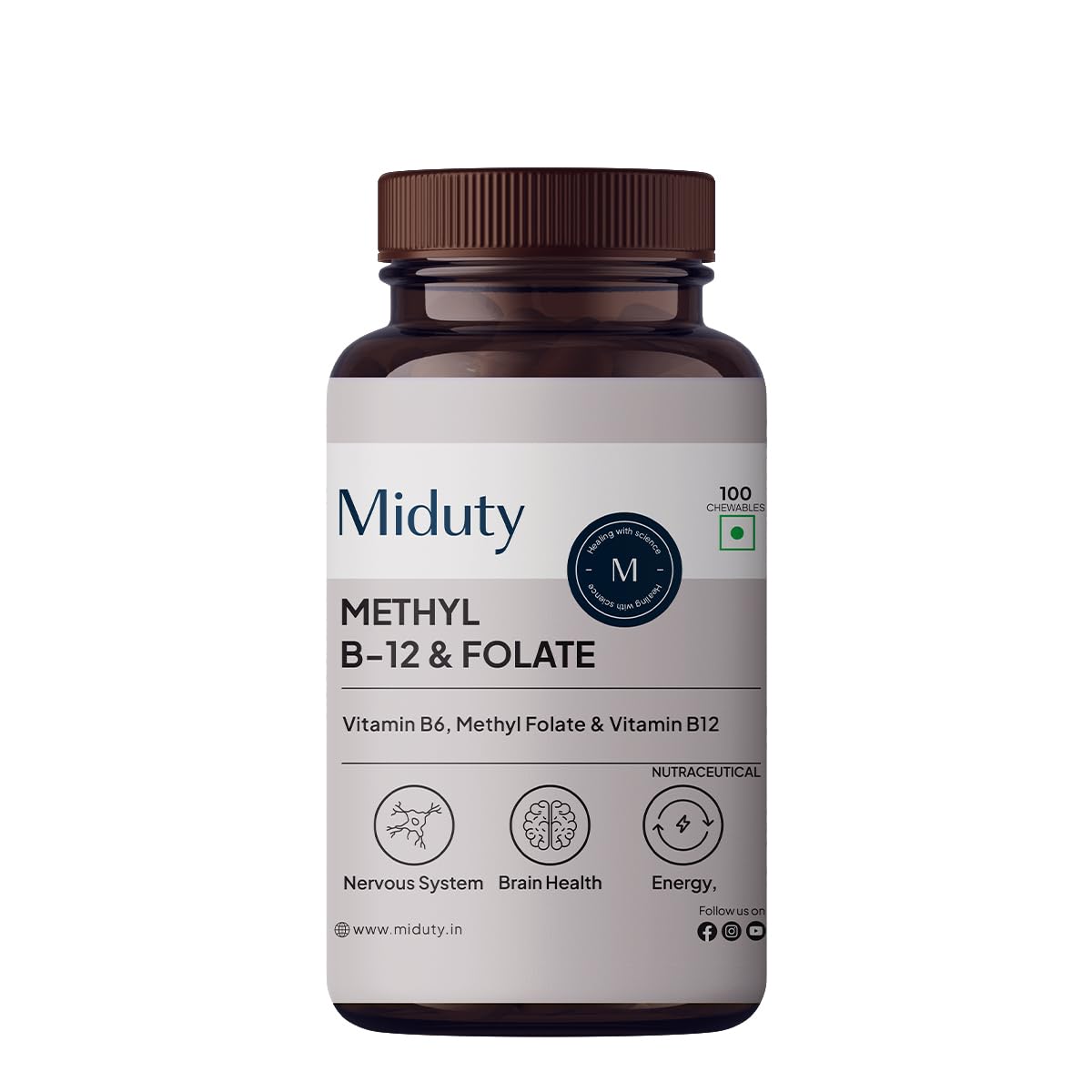 Miduty by Palak Notes Methyl B-12 & Folate Chewable Tablets - 100 tabs