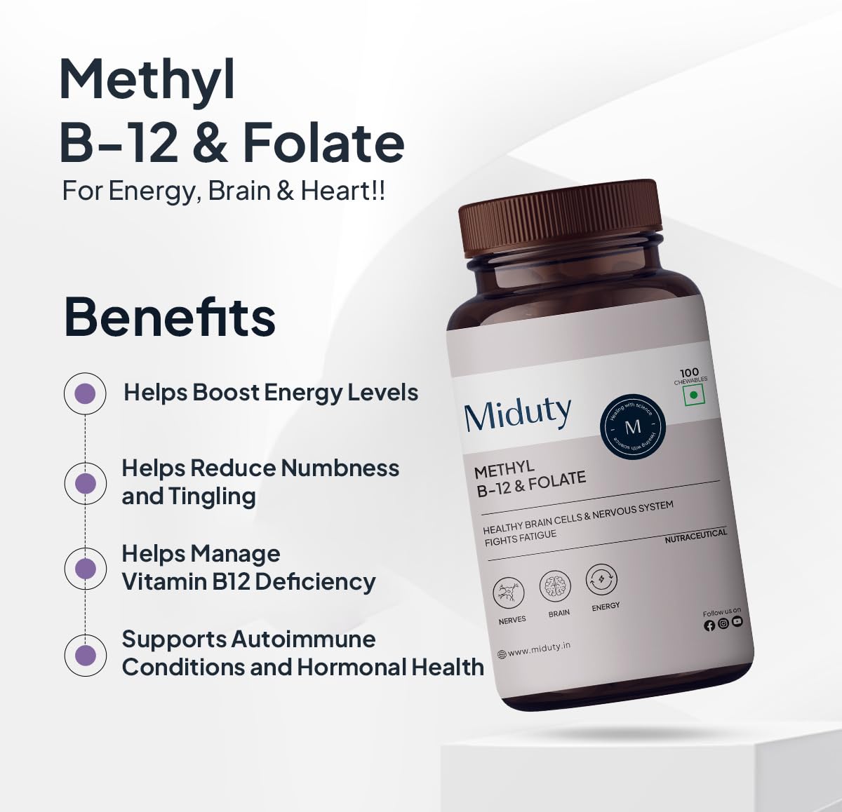 Miduty by Palak Notes Methyl B-12 & Folate Chewable Tablets - 100 tabs