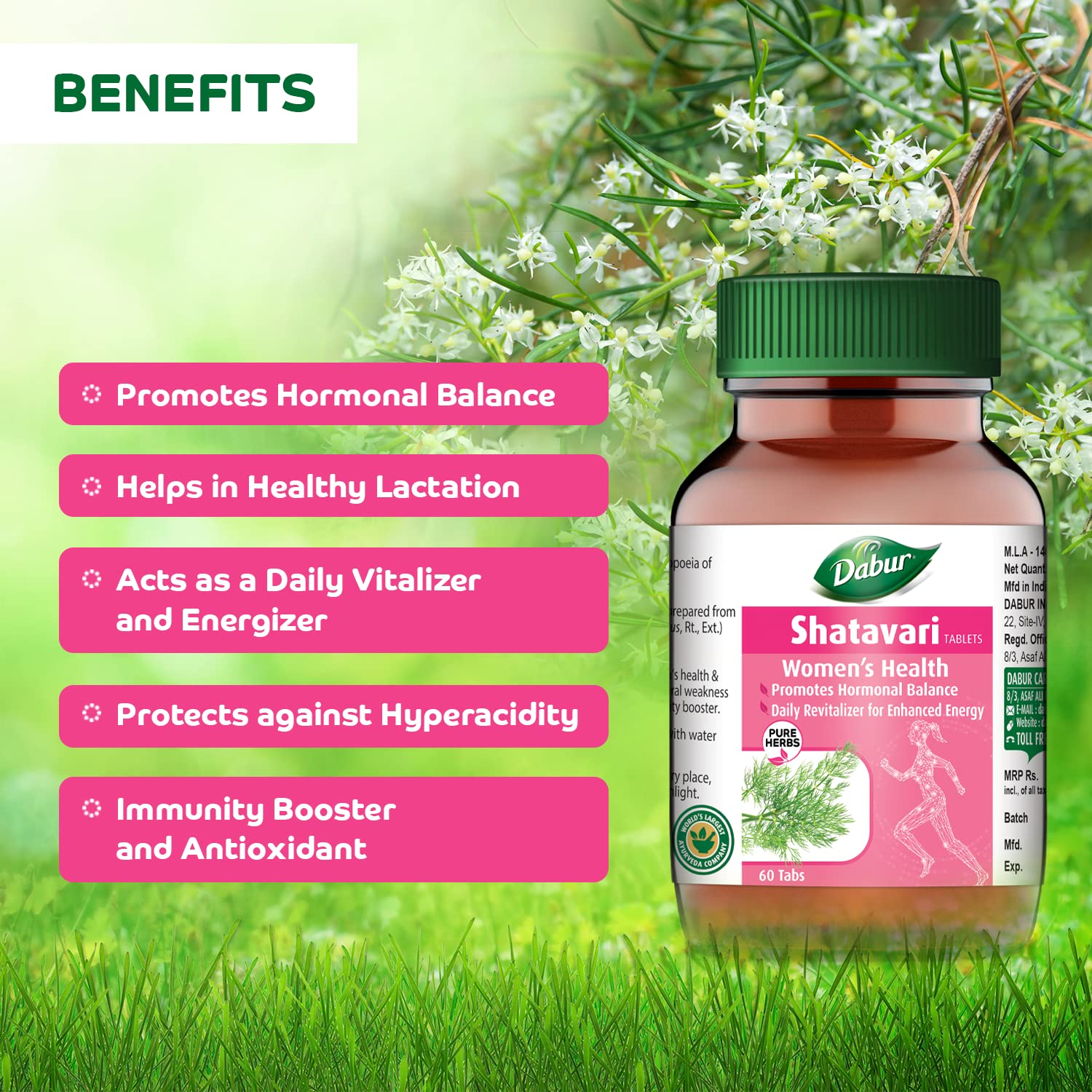 Dabur Shatavari Tablets For Women's Health - 60 tabs