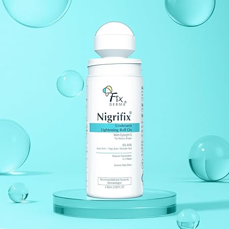 Fixderma Nigrifix Underarm Lightening Roll on with 6% AHA, Lactic Acid & 1% Mandelic Acid, Brightens Skin & Exfoliates Underarm - 60 ml