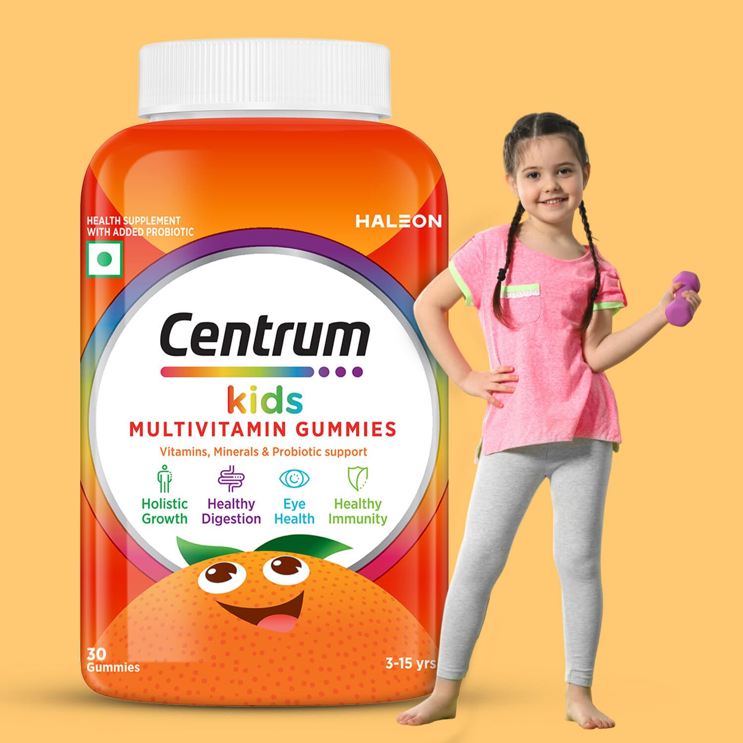 Centrum Kids, World's No.1 Multivitamin with Probiotics, Vitamin C & 11 other nutrients for Immunity, Healthy Digestion & Eye Health (Veg)- 30 Gummies