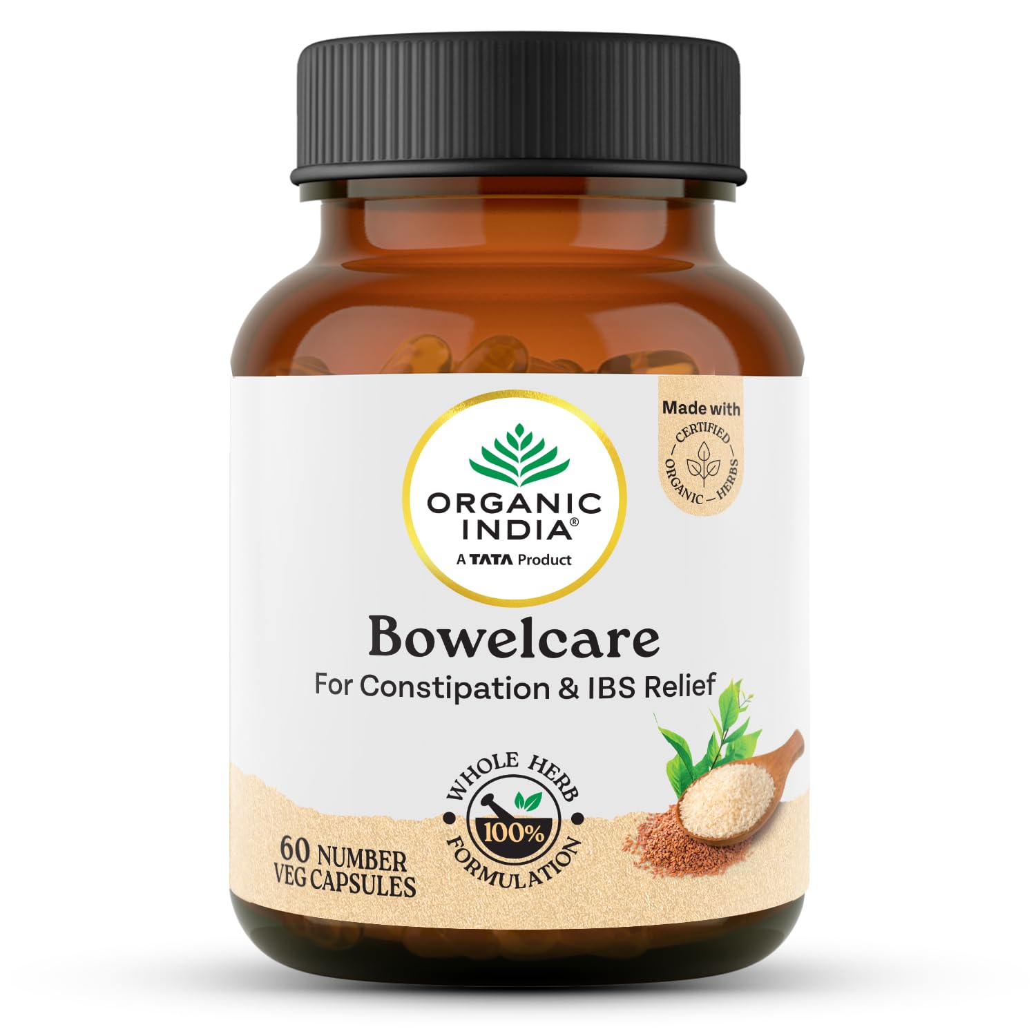 Organic India Bowelcare - 60 Veg Capsules | Eases Constipation & Bowel Movement