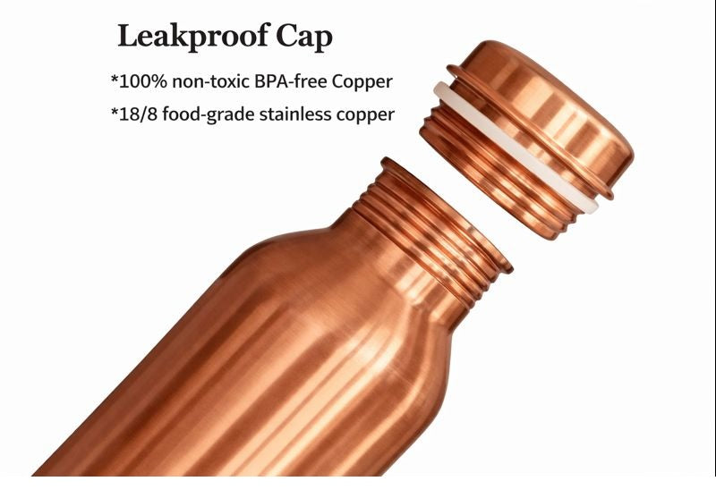100% PURE COPPER WATER BOTTLE NO JOINT & LEAK PROOF DESIGN VESSEL AYURVEDA HEALTH BENEFIT PITCHER FOR SPORT, FITNESS, AND YOGA