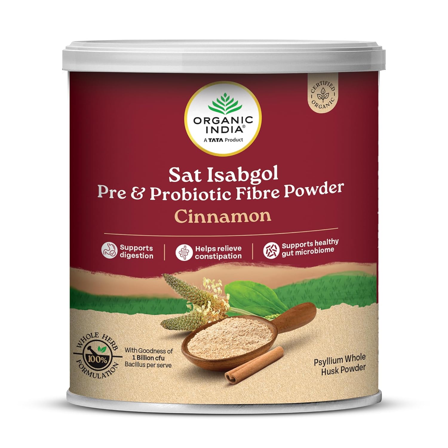 Organic India Sat Isabgol Pre & Probiotic Fibre Powder Cinnamon | 100g