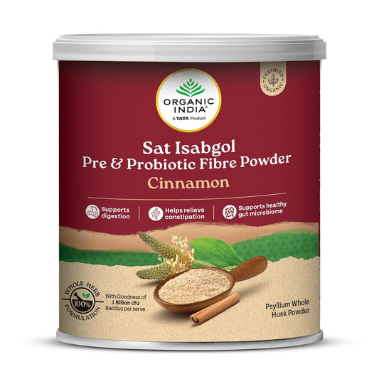 Organic India Sat Isabgol Pre & Probiotic Fibre Powder Cinnamon | 100g