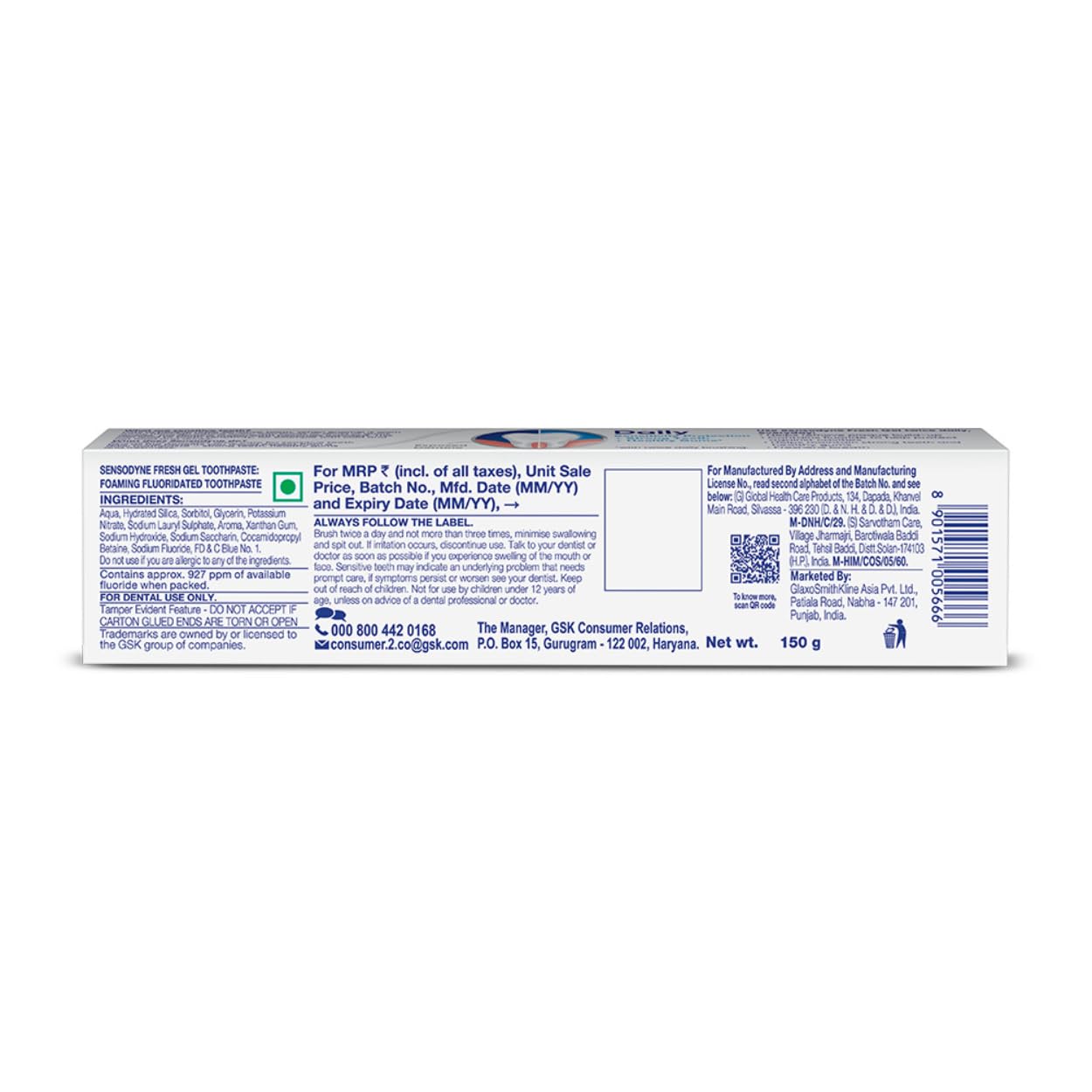 Sensodyne Toothpaste Fresh Gel | Daily Sensitivity Relief Tooth Paste Pack of 1 - 150gm | Dentist Recommended
