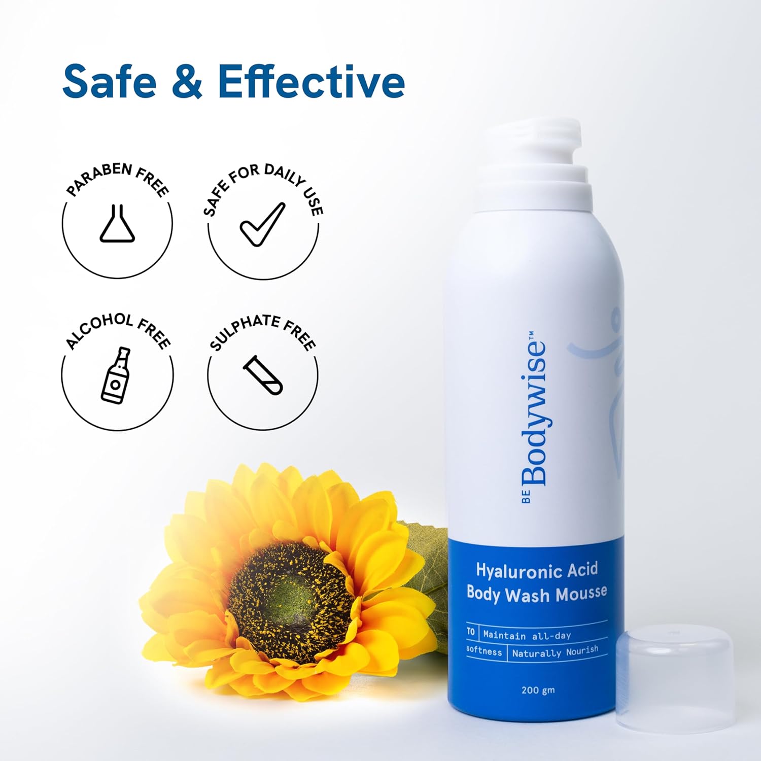 BeBodywise 1% Hyaluronic Acid Body Wash Mousse for Dull & Dehydrated Skin - 200 gm