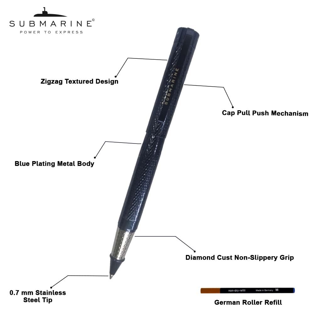 Submarine 1011 Blue Plate Textured Design Premium Roller Pen