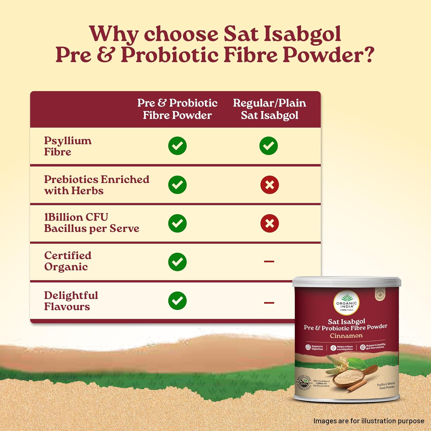 Organic India Sat Isabgol Pre & Probiotic Fibre Powder Cinnamon | 100g