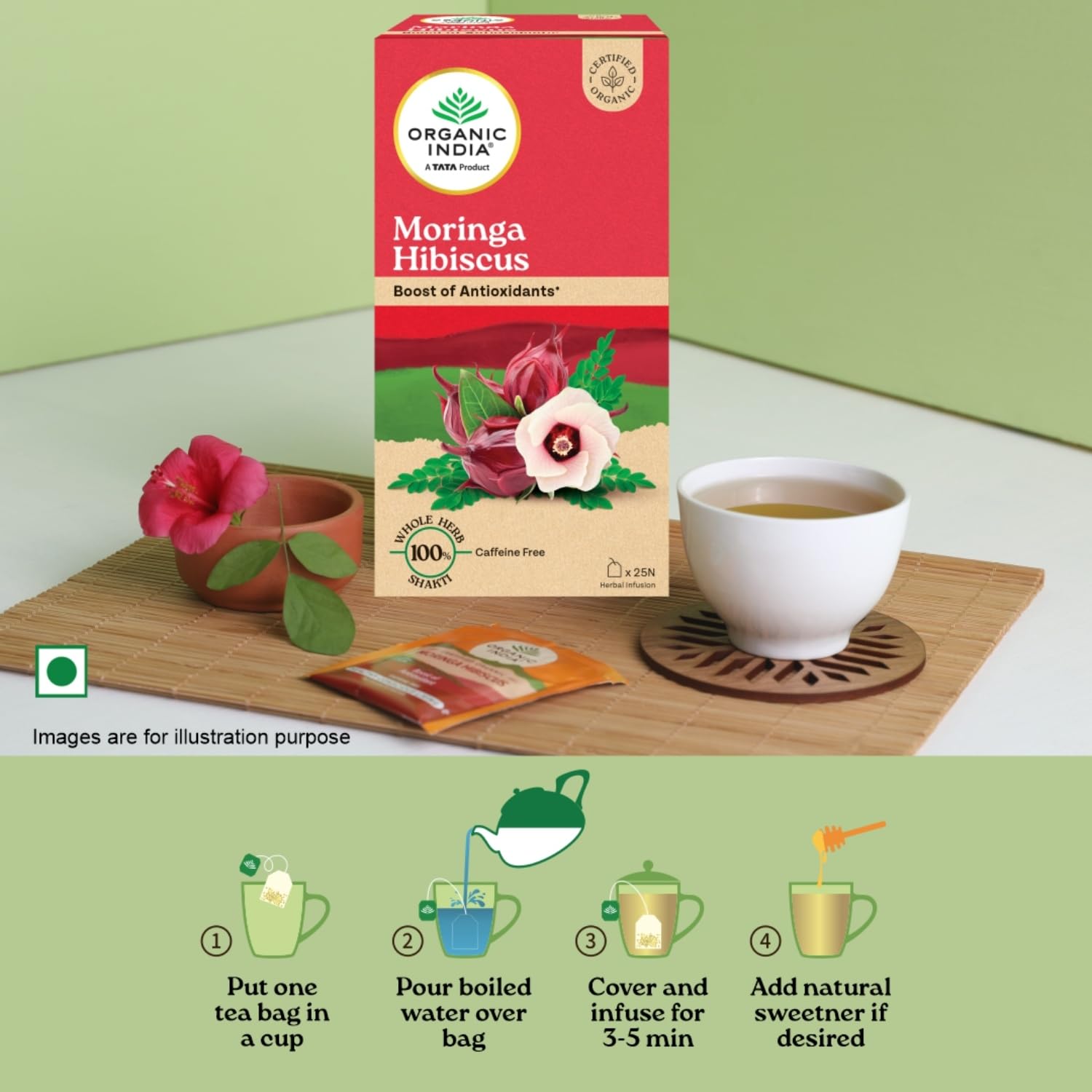 Organic India Moringa Hibiscus Infusion, 25 Tea Bags
