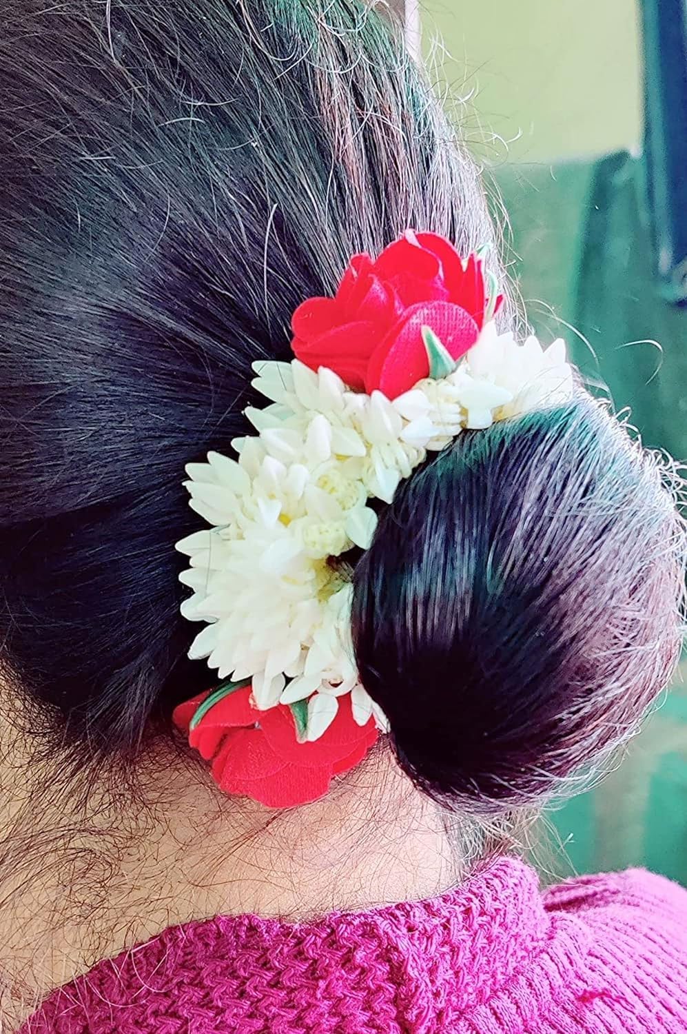 Red & White Rose Gajra For Women/Girls