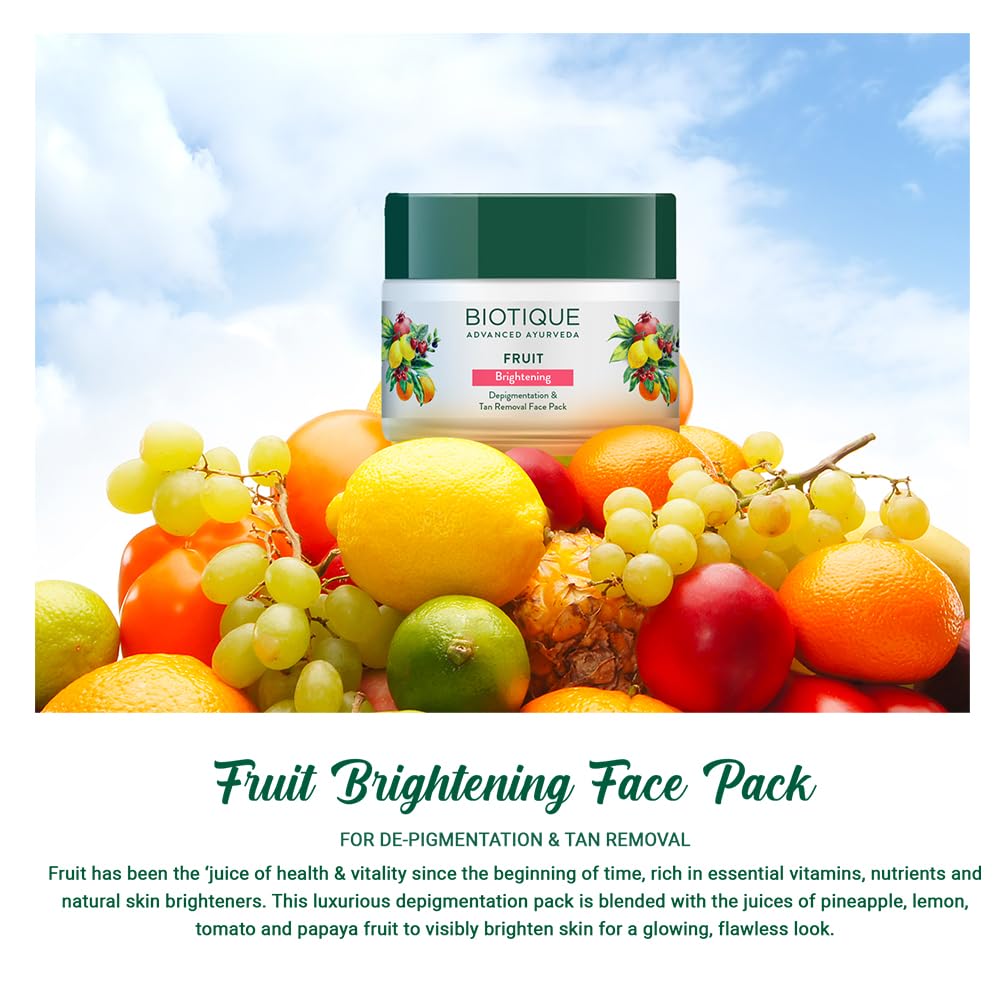 Biotique Fruit Brightening Depigmentation & Tan Removal Face Pack 100g Jar