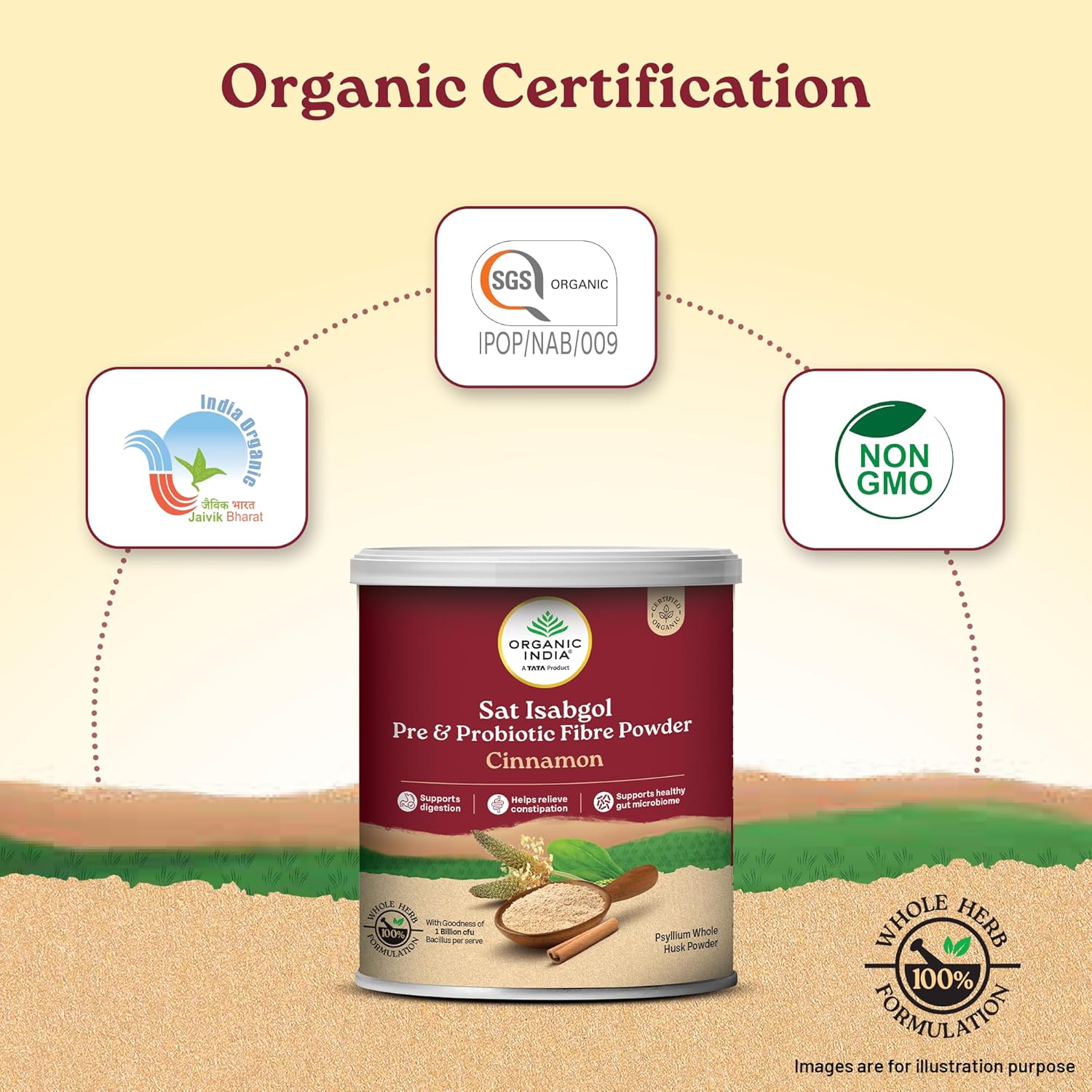 Organic India Sat Isabgol Pre & Probiotic Fibre Powder Cinnamon | 100g