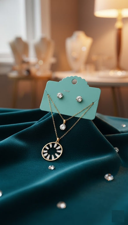 Luxe Halo Crystal Layered Necklace & Stud Earrings Set