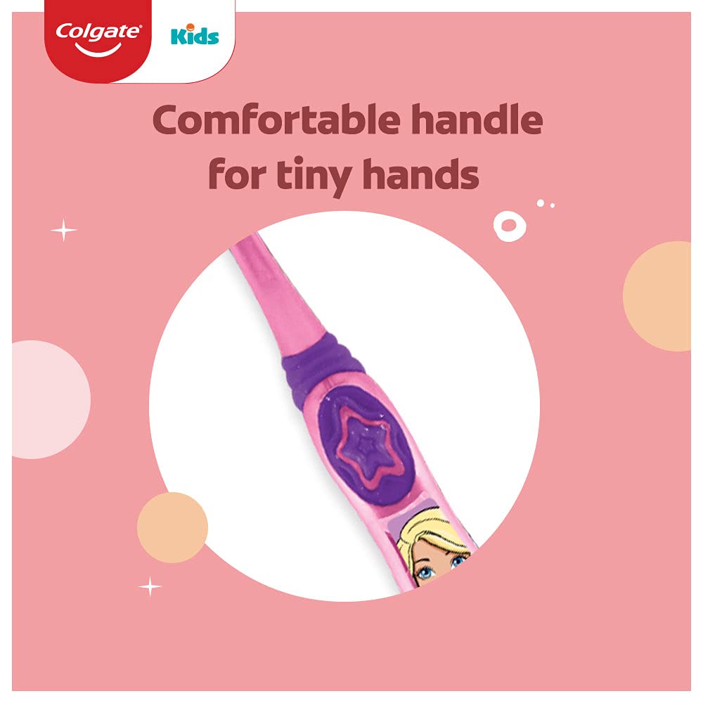 Colgate Kids Barbie Toothbrush, Extra Soft with Tongue Cleaner (Pack of 3) Kid Manual Multicolor