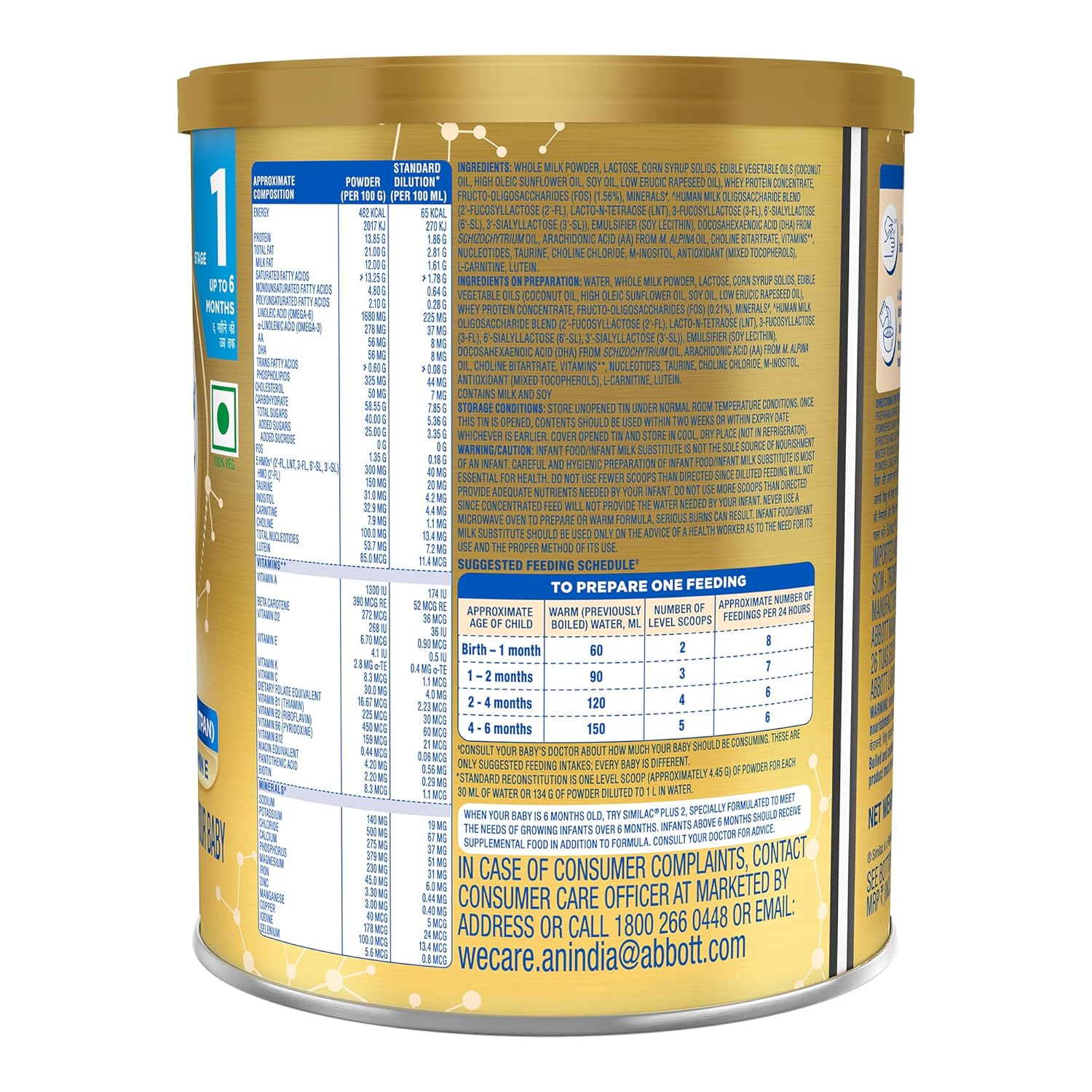 Similac Plus Stage 1 Infant Formula, Up to 6 Months, 400g Tin